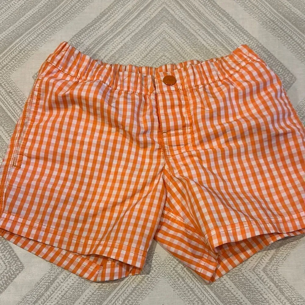 Sundek Boys (2) Elastic Waist Solid Blue and Orange Gingham Bathing Suits: 6